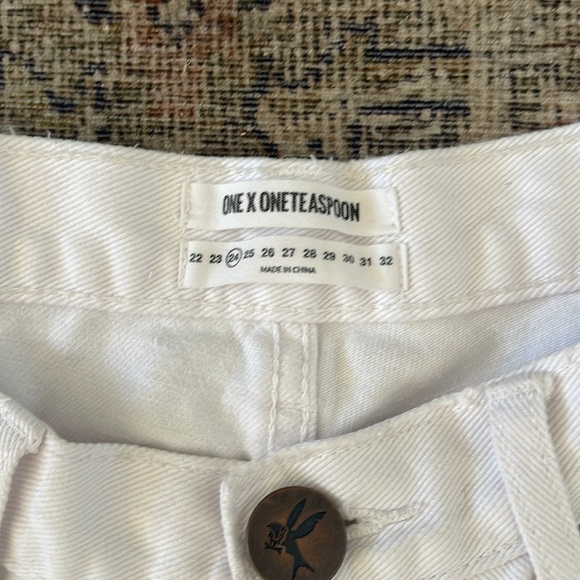 One Teaspoon Saints Long Rise Low Waist Distressed Baggy White Denim Jeans 24 - Picture 5 of 8